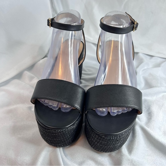 ANN Taylor Straw Platform Ankle Strap Black Sandals Size 9M - Picture 3 of 10